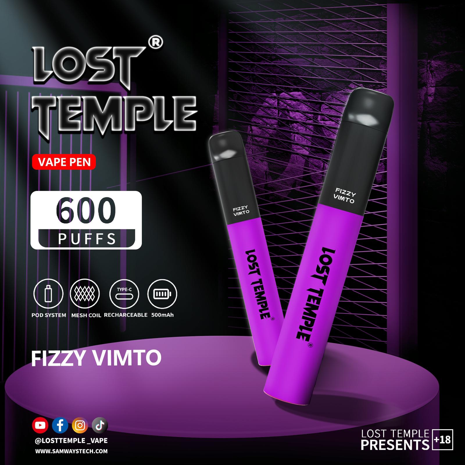 Lost Temple 600 Puffs Disposable Vape Device Kit Box of 10 - Vaperdeals