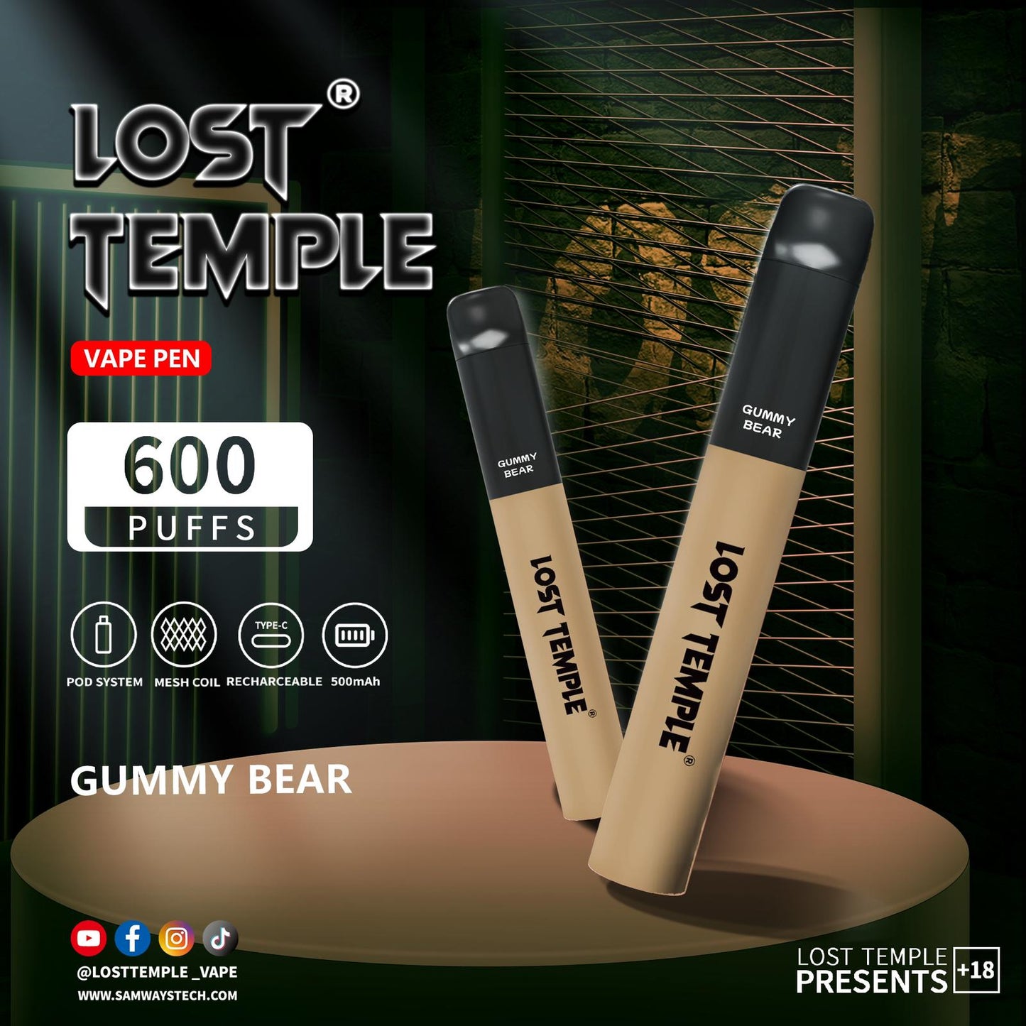 Lost Temple 600 Puffs Disposable Vape Device Kit Box of 10 - Vaperdeals