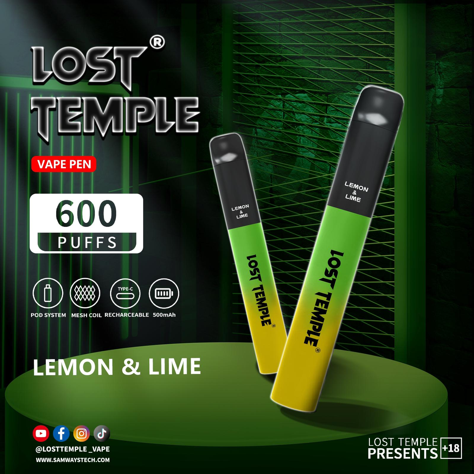 Lost Temple 600 Puffs Disposable Vape Device Kit Box of 10 - Vaperdeals