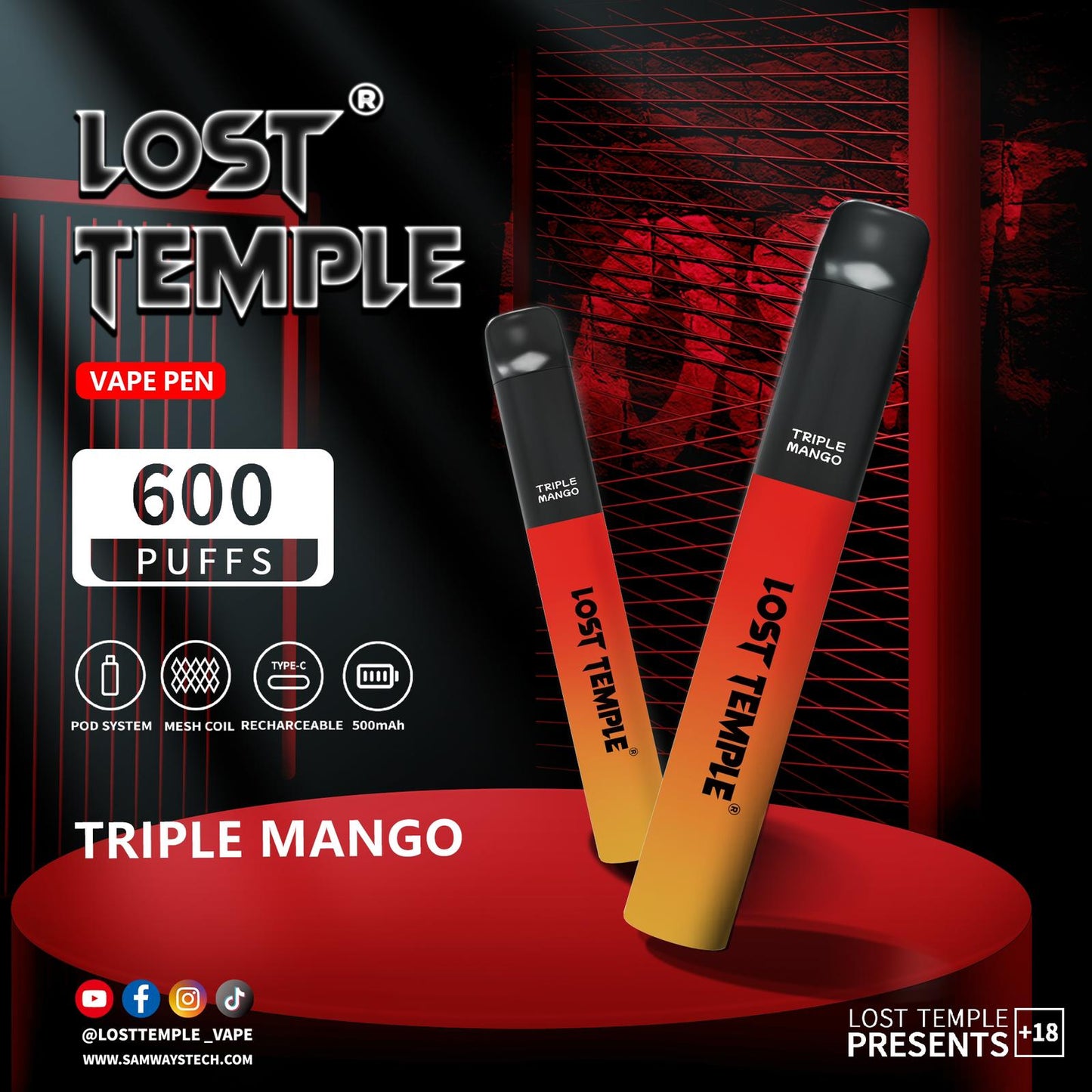 Lost Temple 600 Puffs Disposable Vape Device Kit Box of 10 - Vaperdeals