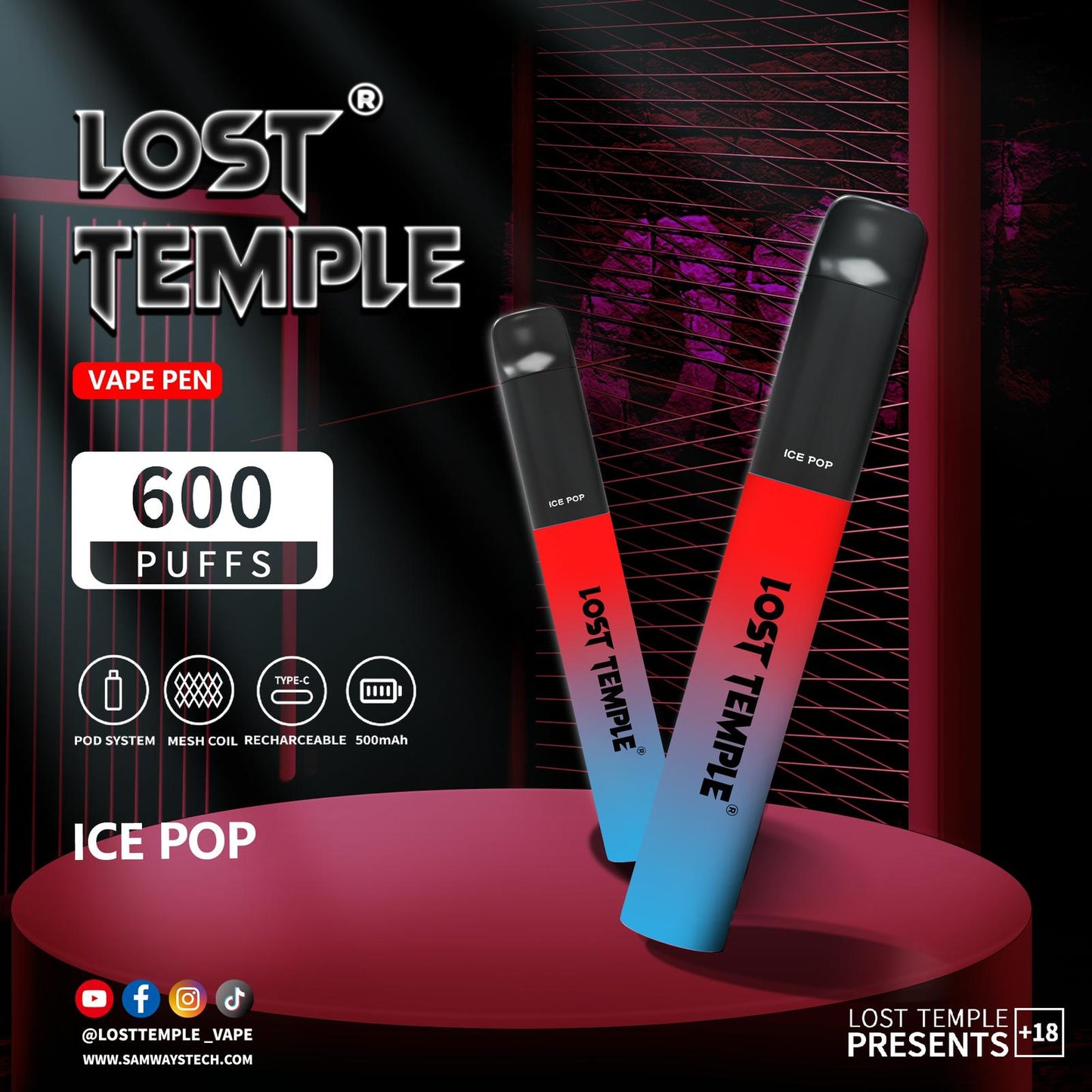 Lost Temple 600 Puffs Disposable Vape Device Kit Box of 10 - Vaperdeals