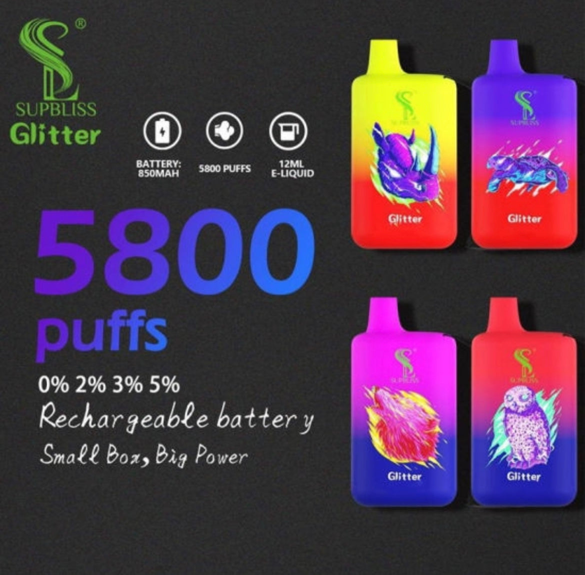 SUPBLISS GLITTER  5800 Puffs -  £5.49